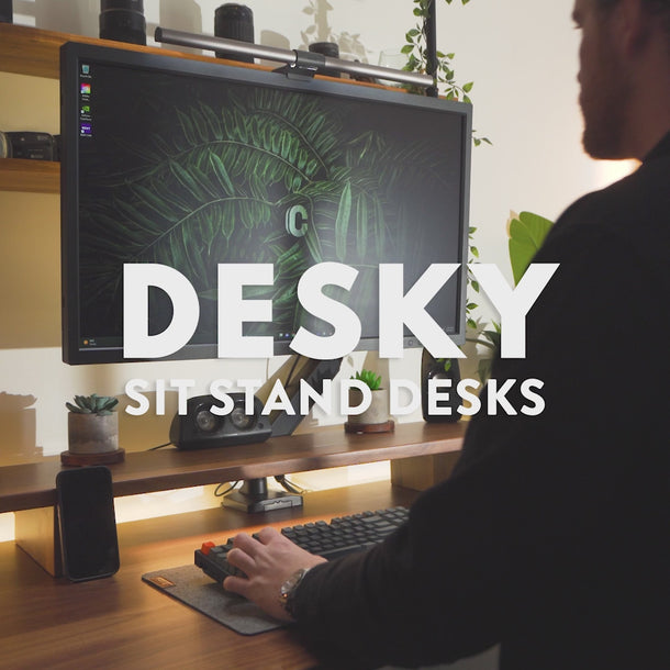 Dual bamboo sit stand desk features